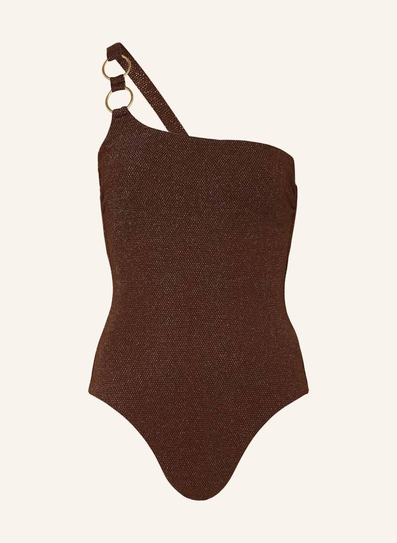 Jets Australia One-Shoulder-Badeanzug Tirari Mit Glitzergarn braun von JETS Australia