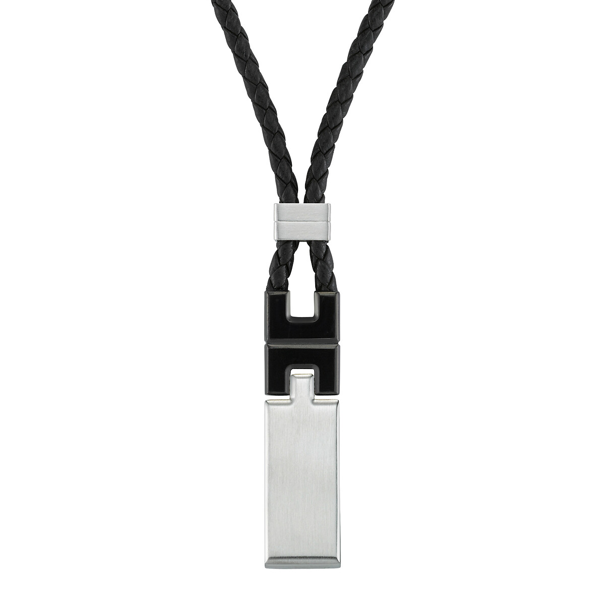 THASOS - Halskette aus zweifarbigem Stahl, schwarzes Lederband von JOURDAN BIJOUX