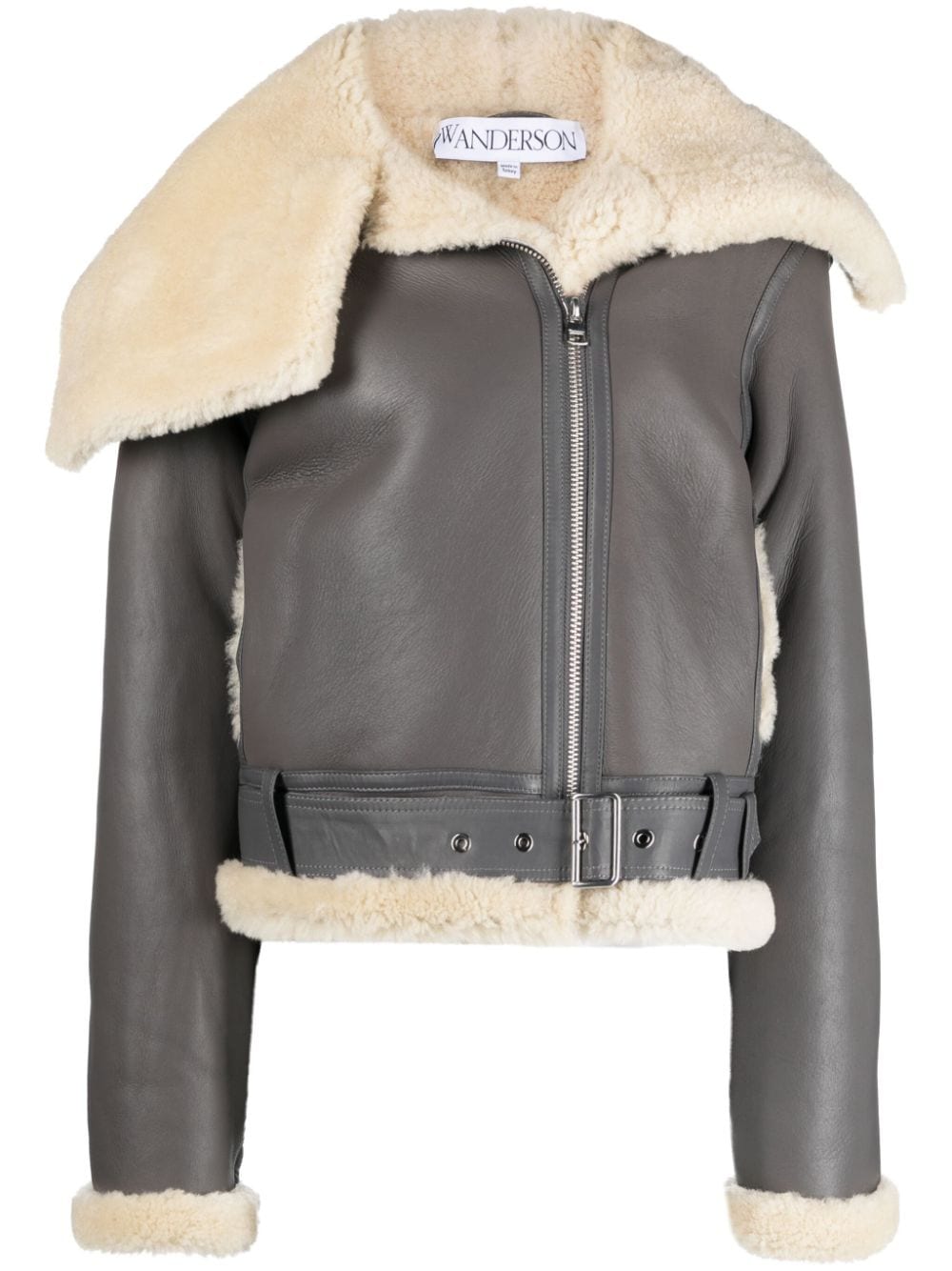 JW Anderson Jacke fleece-collar leather coat - Grey von JW Anderson