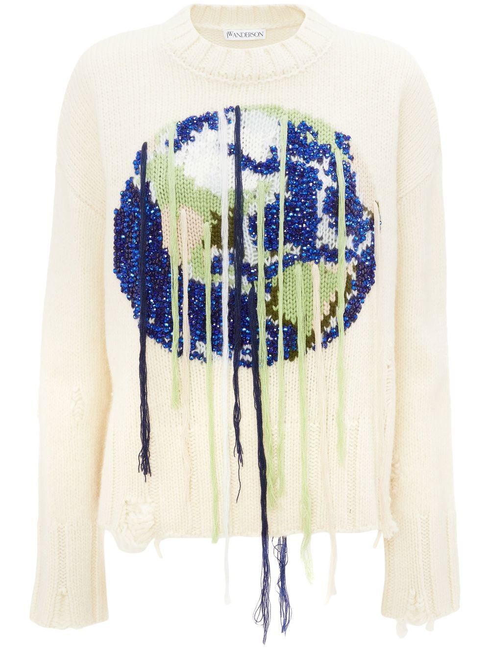 JW Anderson fringed intarsia-knit globe jumper - White von JW Anderson