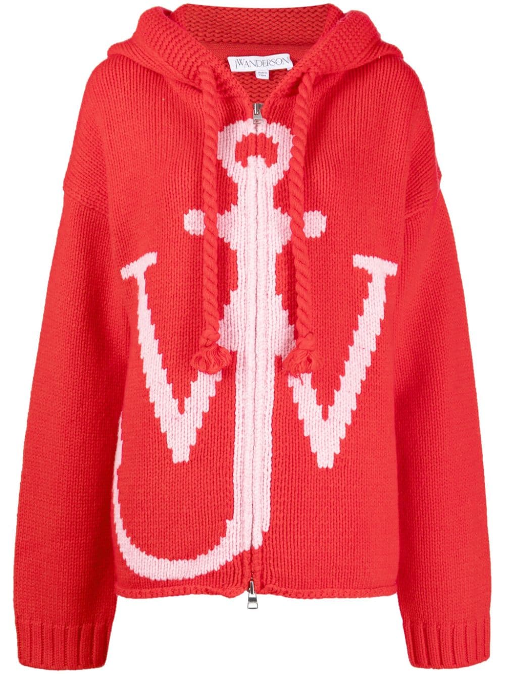 JW Anderson intarsia-logo zip-fastening hoodie - Red von JW Anderson