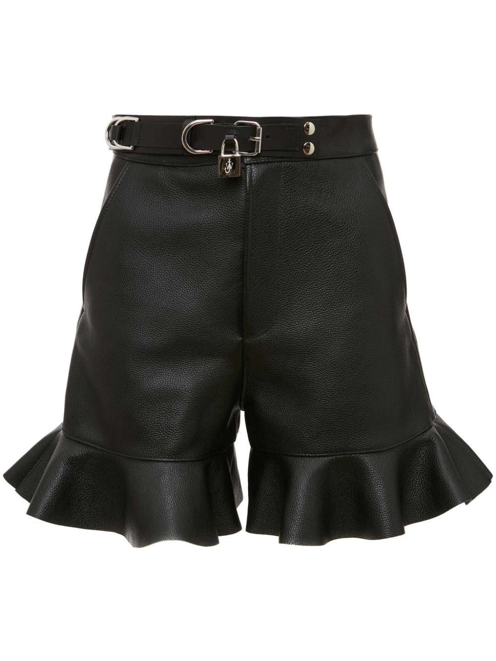 JW Anderson padlock-strap ruffled leather shorts - Black von JW Anderson