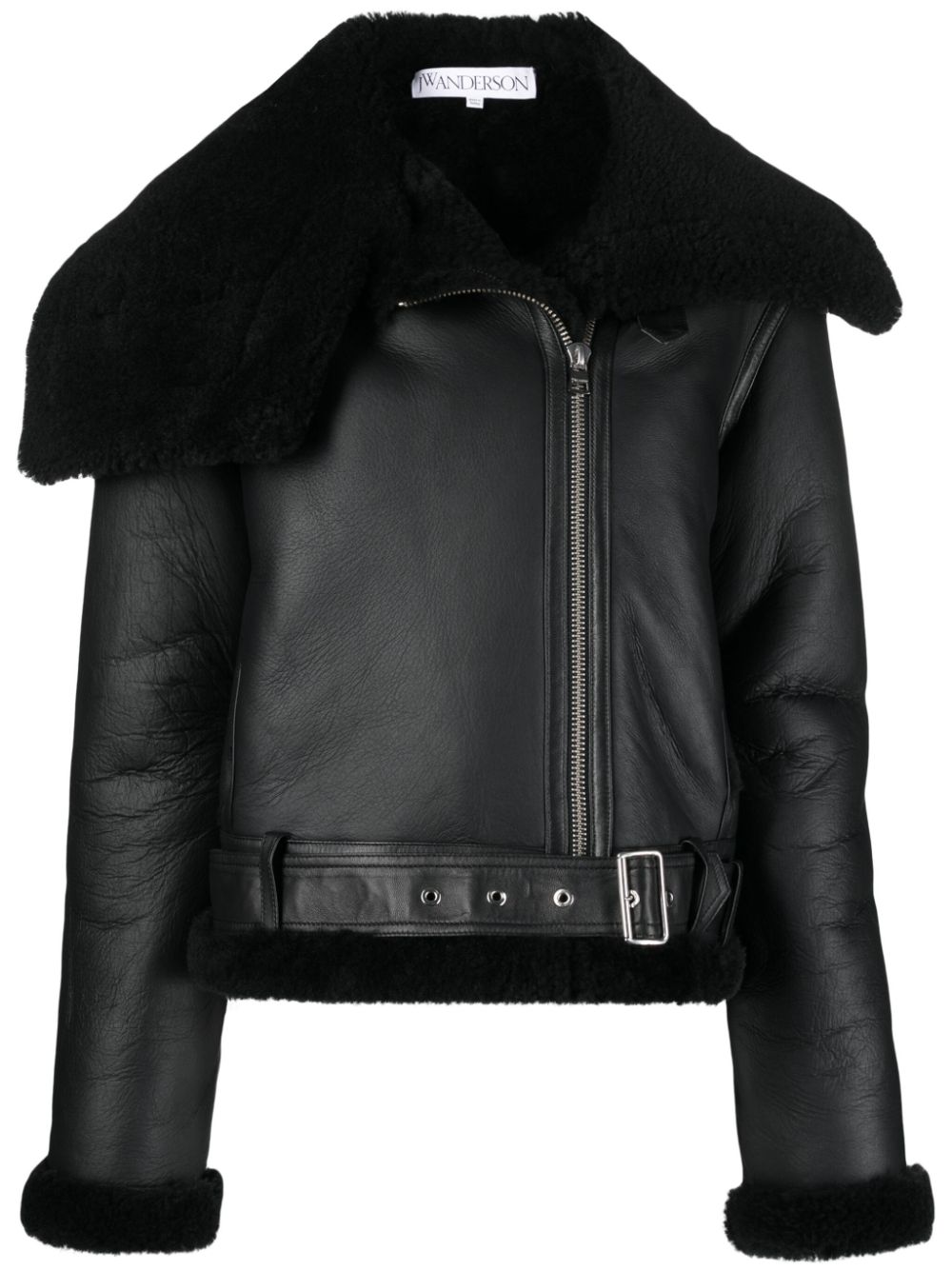 JW Anderson shearling-trim leather biker jacket - Black von JW Anderson