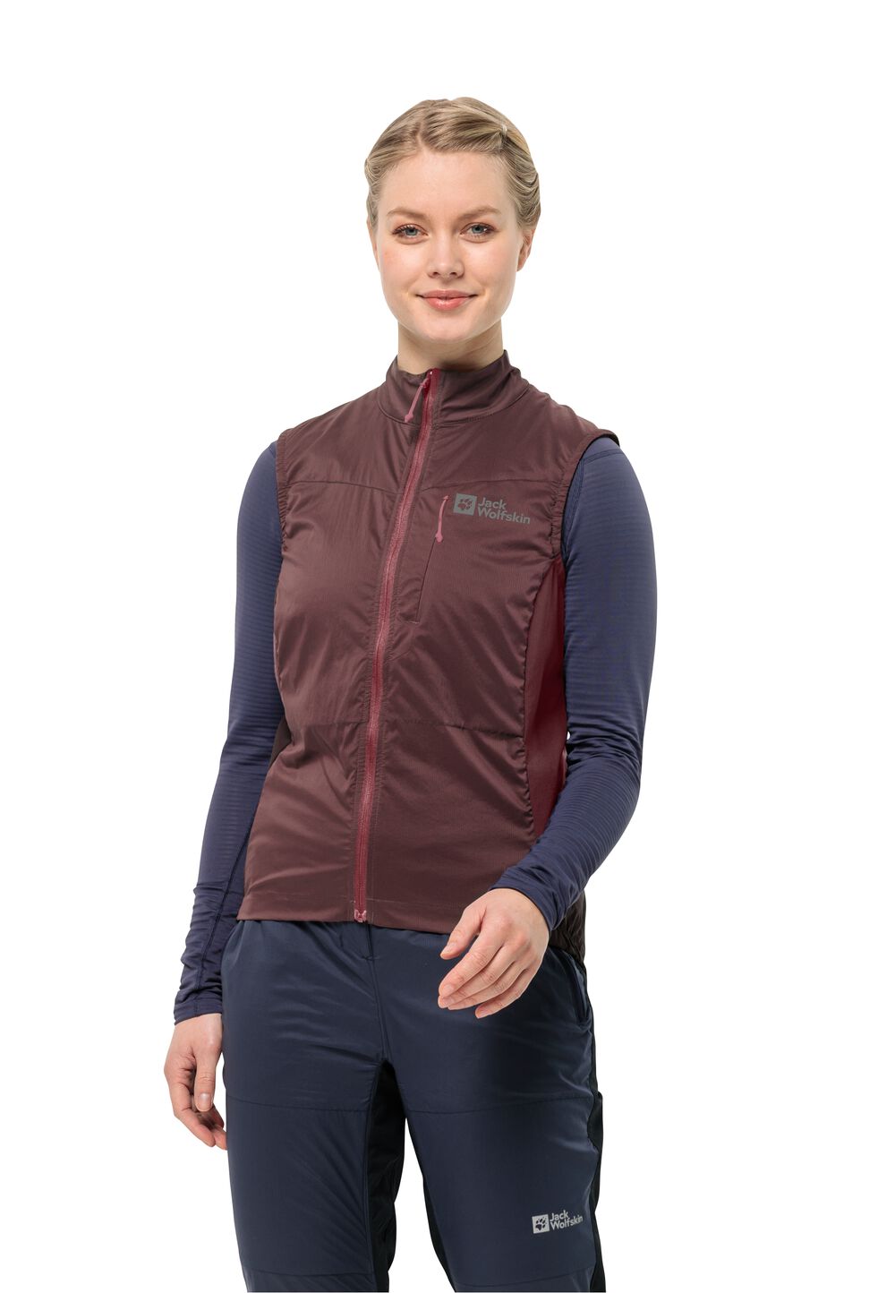 Jack Wolfskin Hochatmungsaktive Fahrradweste Damen Morobbia Alpha Vest Women L dark maroon dark maroon von Jack Wolfskin