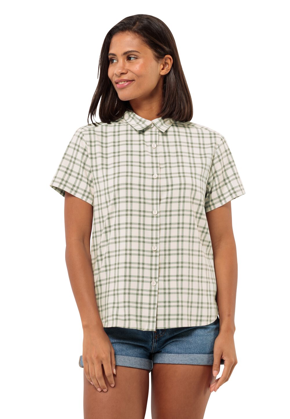 Jack Wolfskin Kurzarm Bluse Damen Febla Shirt Women S braun bay leaf check von Jack Wolfskin