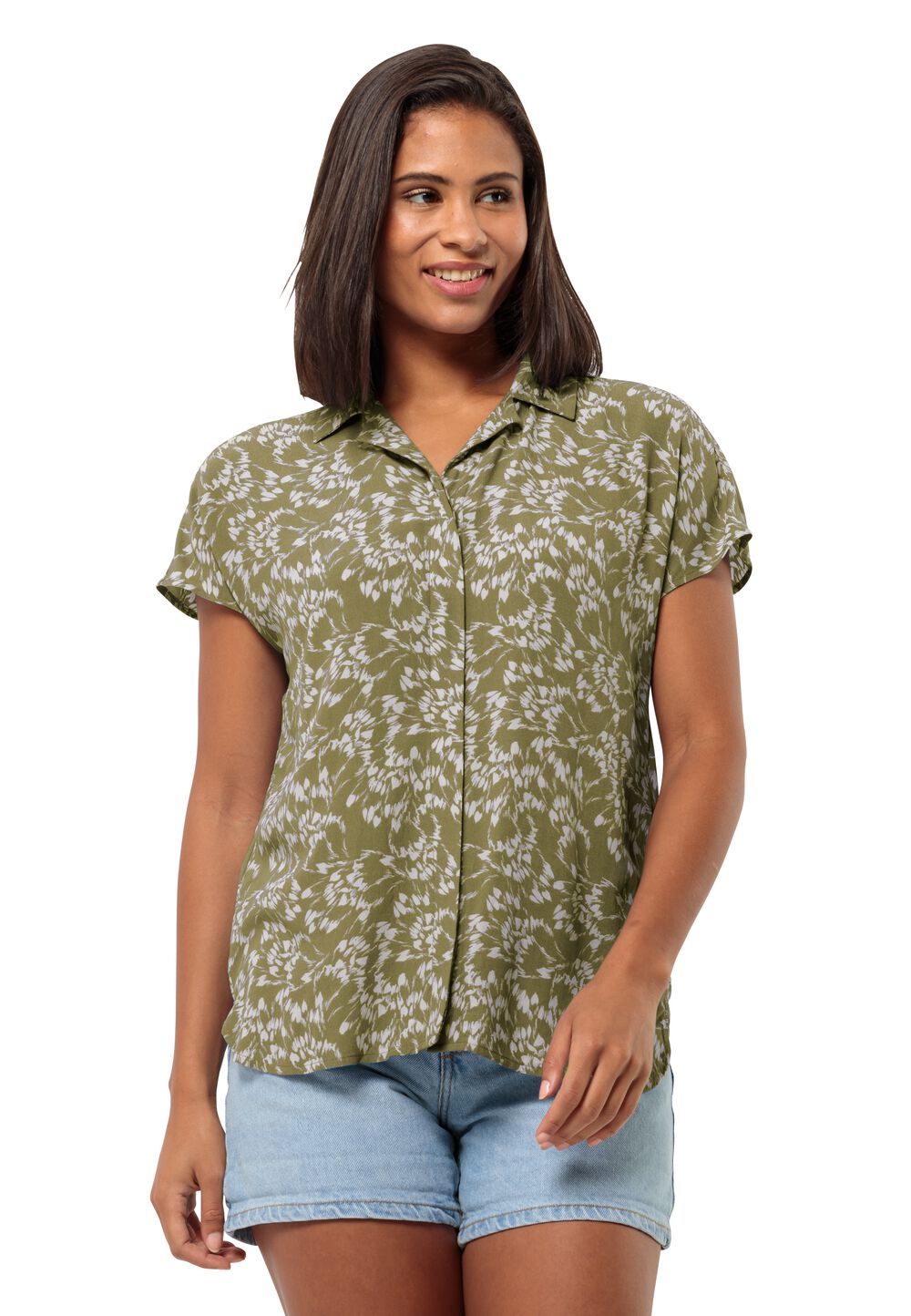 Jack Wolfskin Kurzarm Bluse Damen Sommerwiese Shirt Women S braun LEAVES bay leaf von Jack Wolfskin