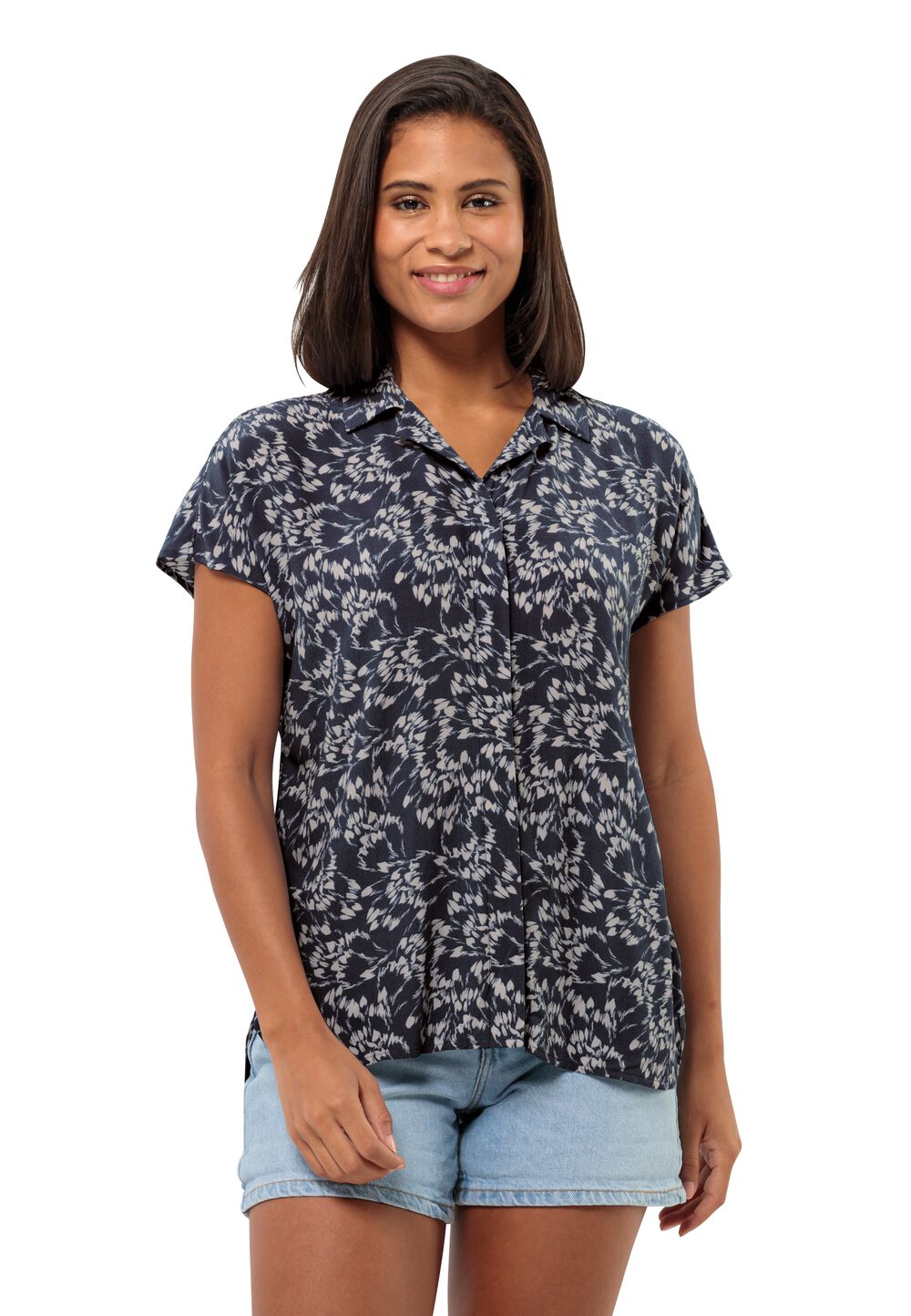 Jack Wolfskin Kurzarm Bluse Damen Sommerwiese Shirt Women XS weiß LEAVES night blue von Jack Wolfskin