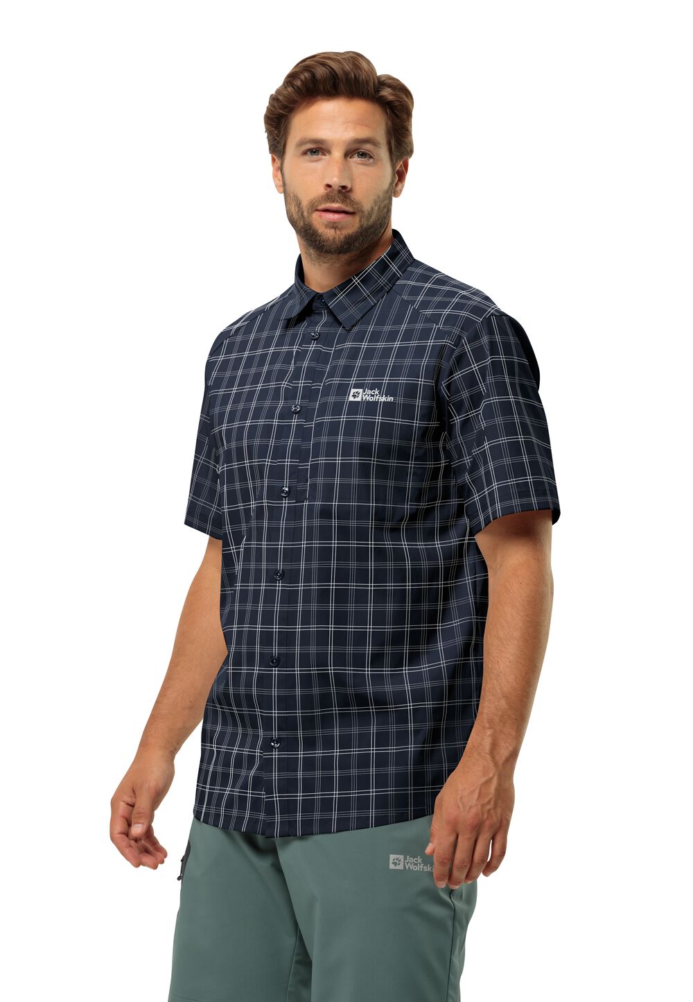 Jack Wolfskin Kurzarm Hemd Herren Norbo S/S Shirt Men L blau night blue checks von Jack Wolfskin