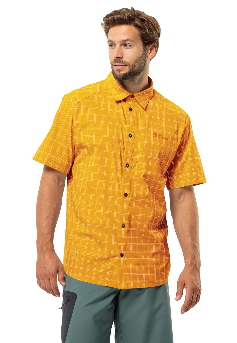 Jack Wolfskin Kurzarm Hemd Herren Norbo S/S Shirt Men S braun curry check von Jack Wolfskin