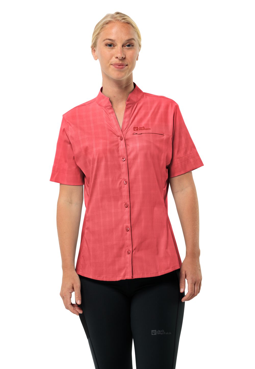 Jack Wolfskin Kurzarm Wanderbluse Damen Norbo S/S Shirt Women S rot vibrant red check von Jack Wolfskin