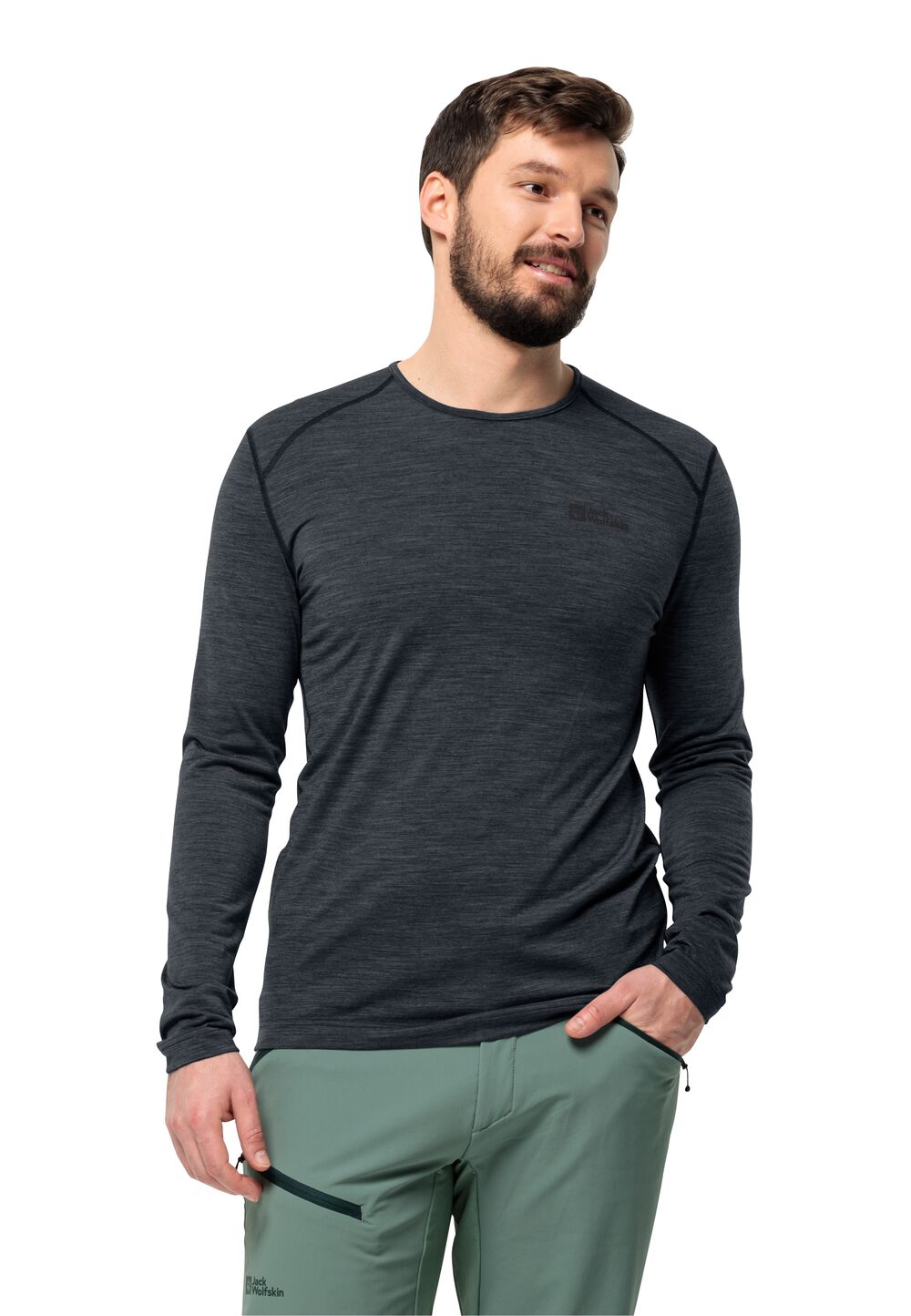 Jack Wolfskin Langarm Funktionsshirt mit Merinowolle Herren Kammweg L/S Men XXL phantom phantom von Jack Wolfskin