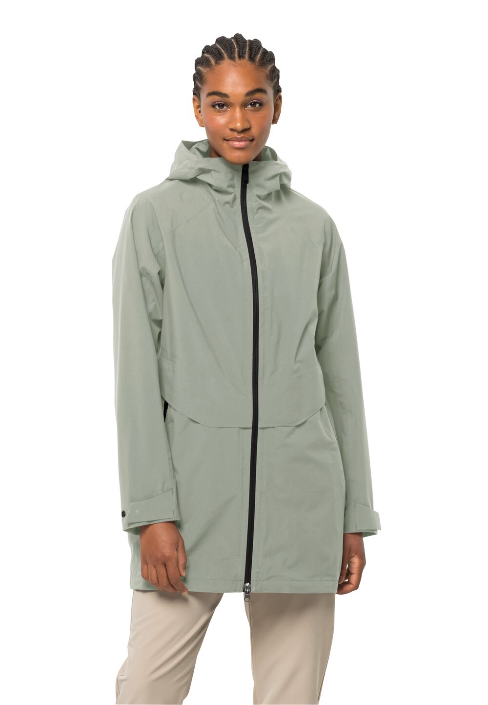 Jack Wolfskin Regenjacke Damen Mainkai Long Jacket Women L mint leaf mint leaf von Jack Wolfskin