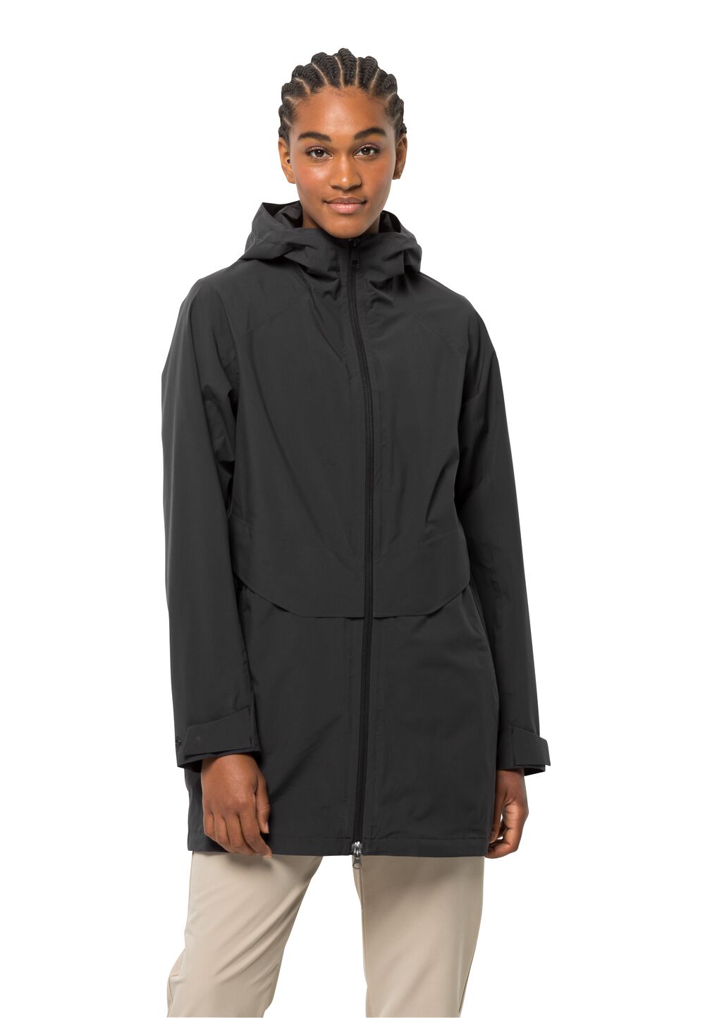 Jack Wolfskin Regenjacke Damen Mainkai Long Jacket Women M phantom phantom von Jack Wolfskin