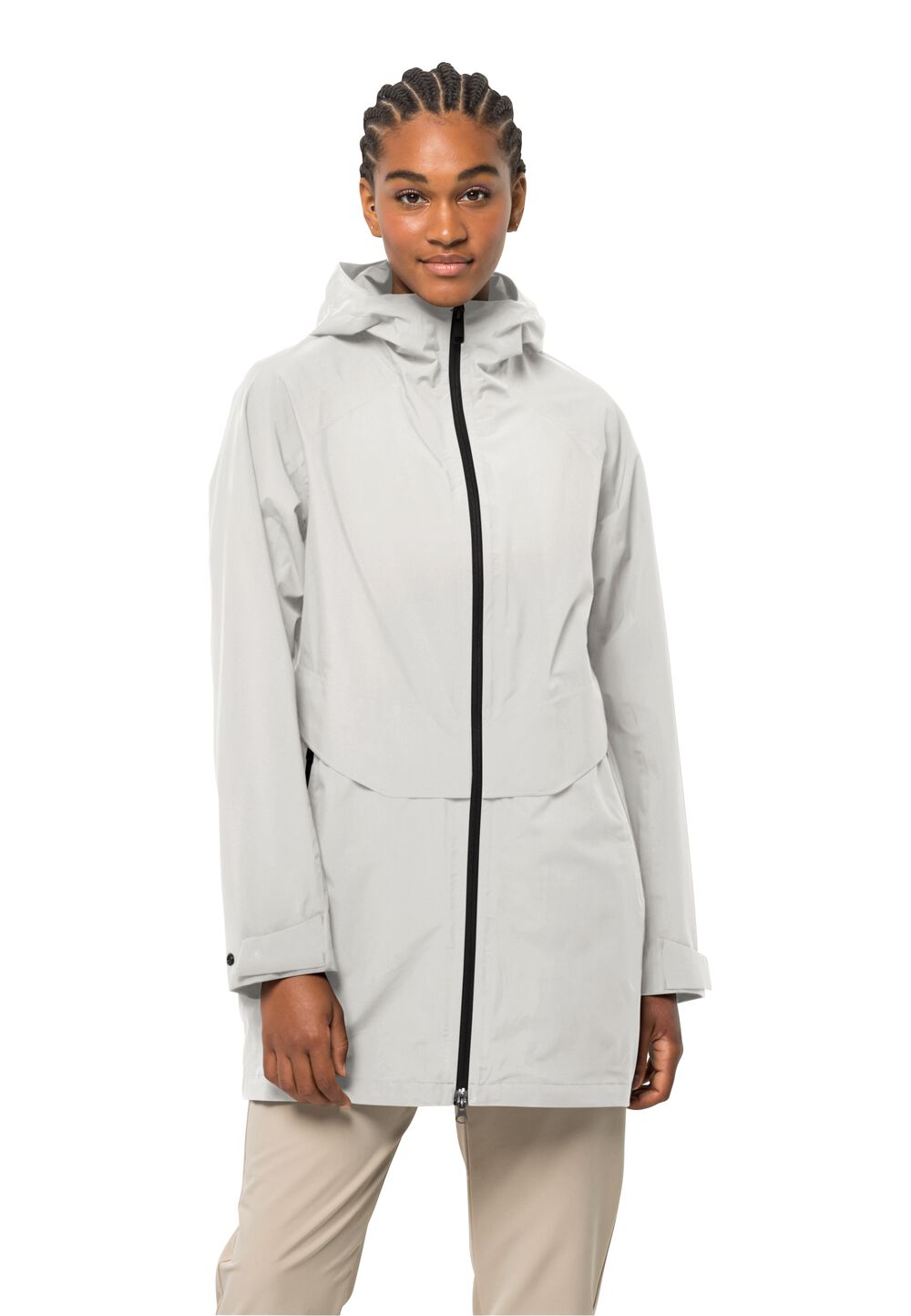 Jack Wolfskin Regenjacke Damen Mainkai Long Jacket Women M silver cloud silver cloud von Jack Wolfskin