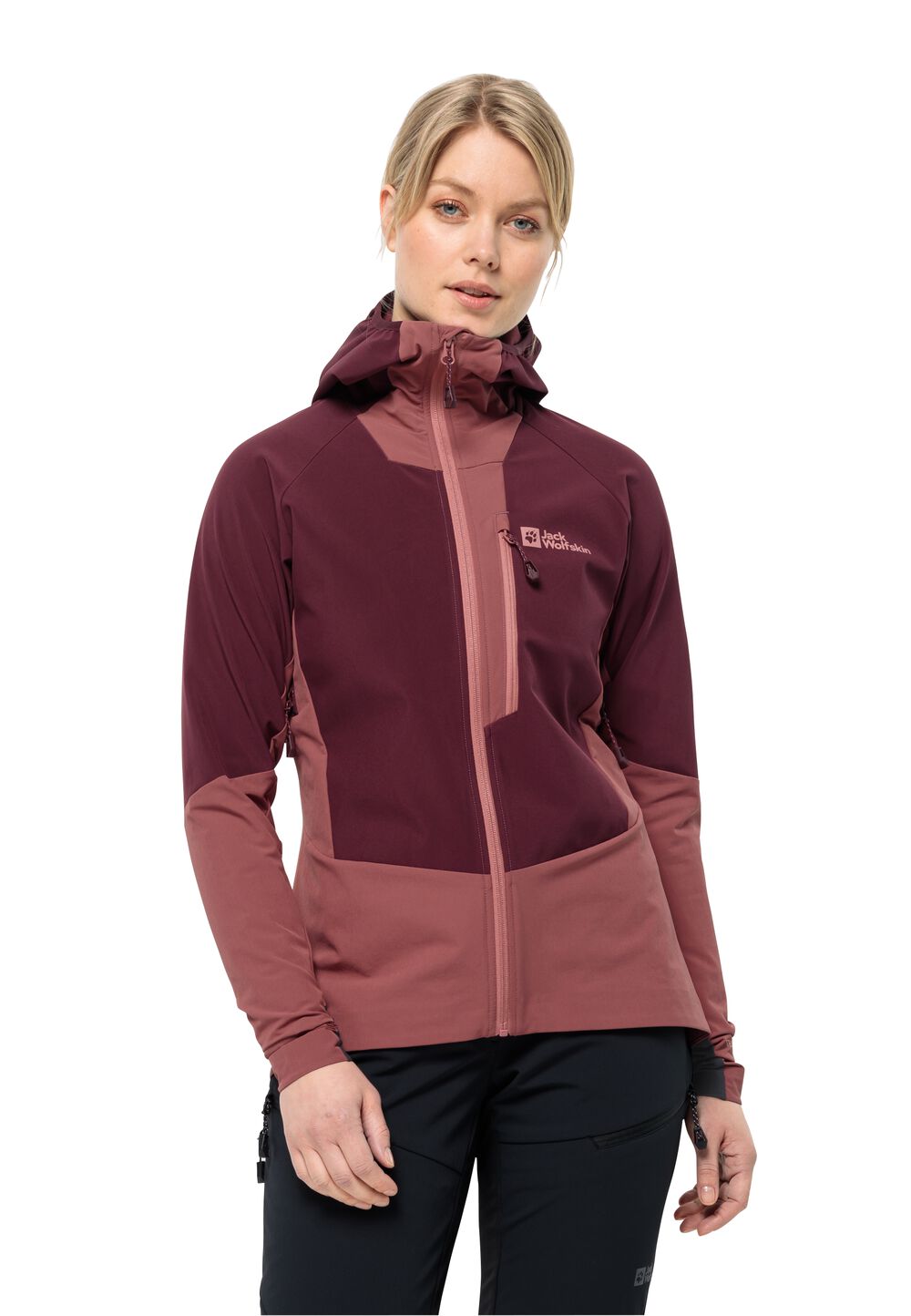 Jack Wolfskin Skitouren Softshelljacke Damen Alpspitze Hoody Women M dark maroon dark maroon von Jack Wolfskin