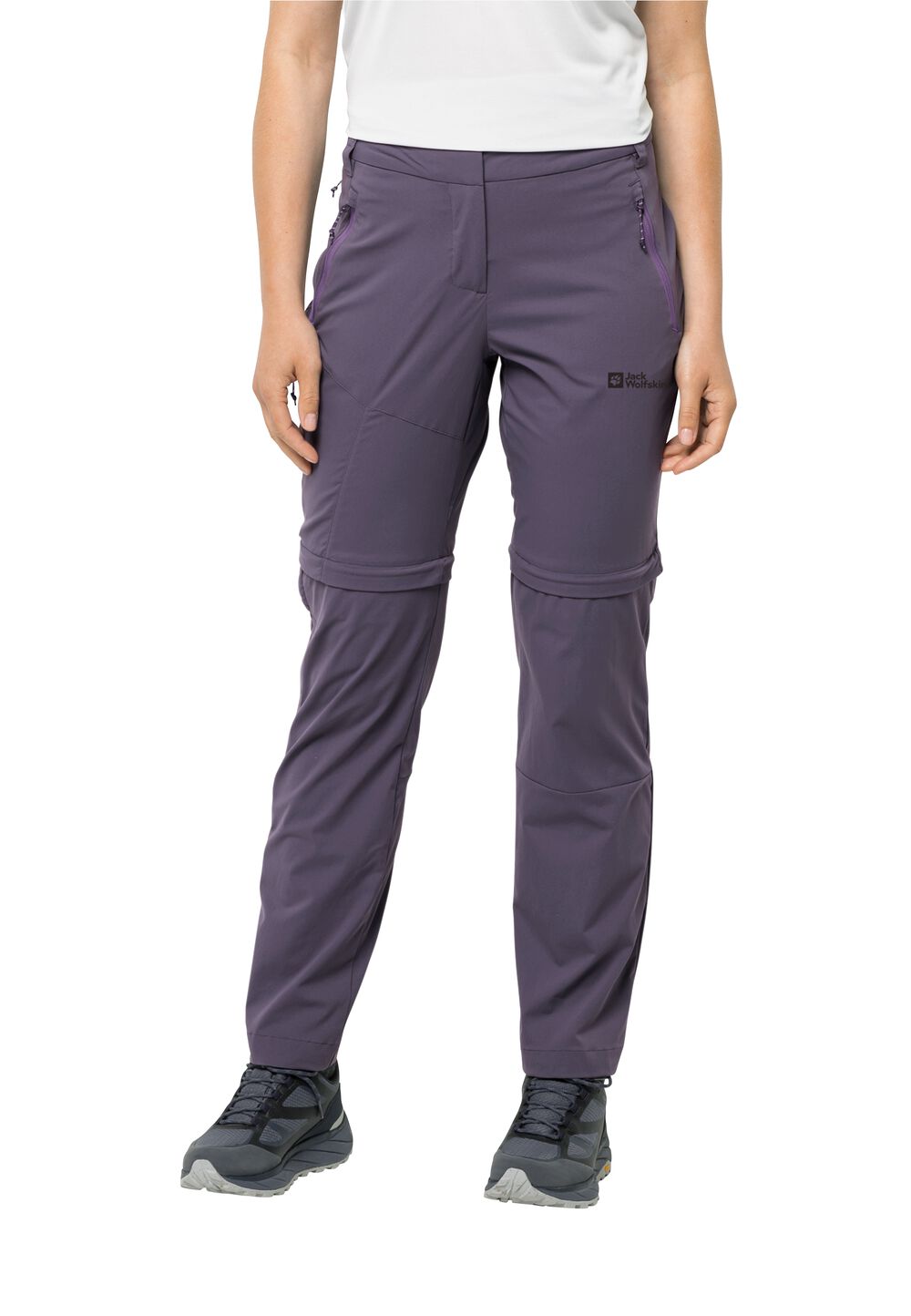 Jack Wolfskin Softshell-Wanderhose Damen Glastal Zip Away Pants Women 40L dark grape dark grape von Jack Wolfskin