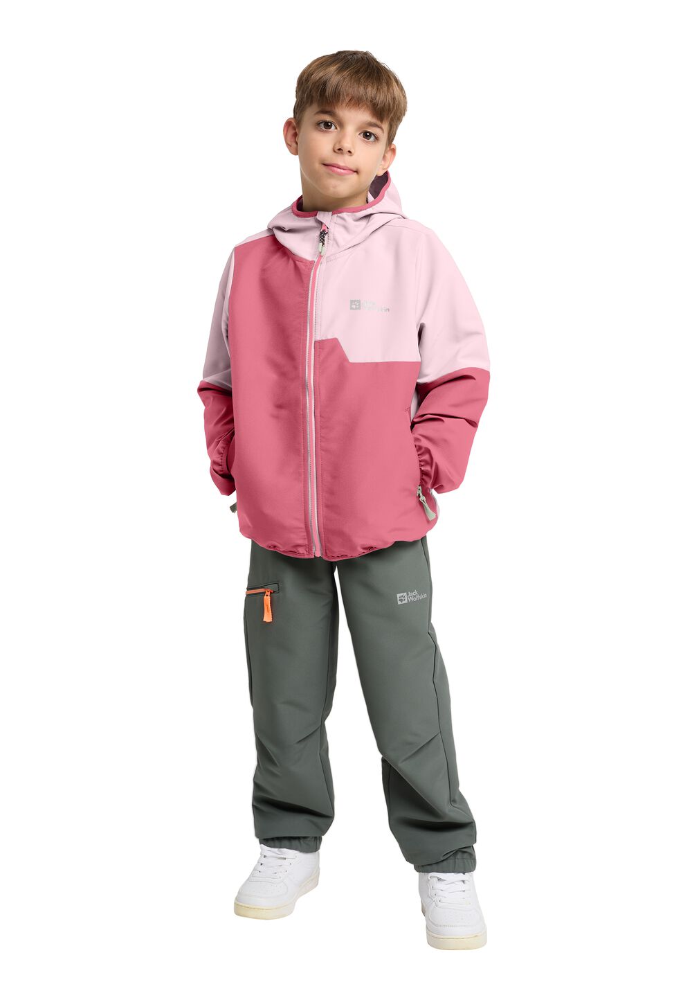 Jack Wolfskin Softshelljacke Kinder Turbulence Hooded Jacket Kids 140 soft pink soft pink von Jack Wolfskin