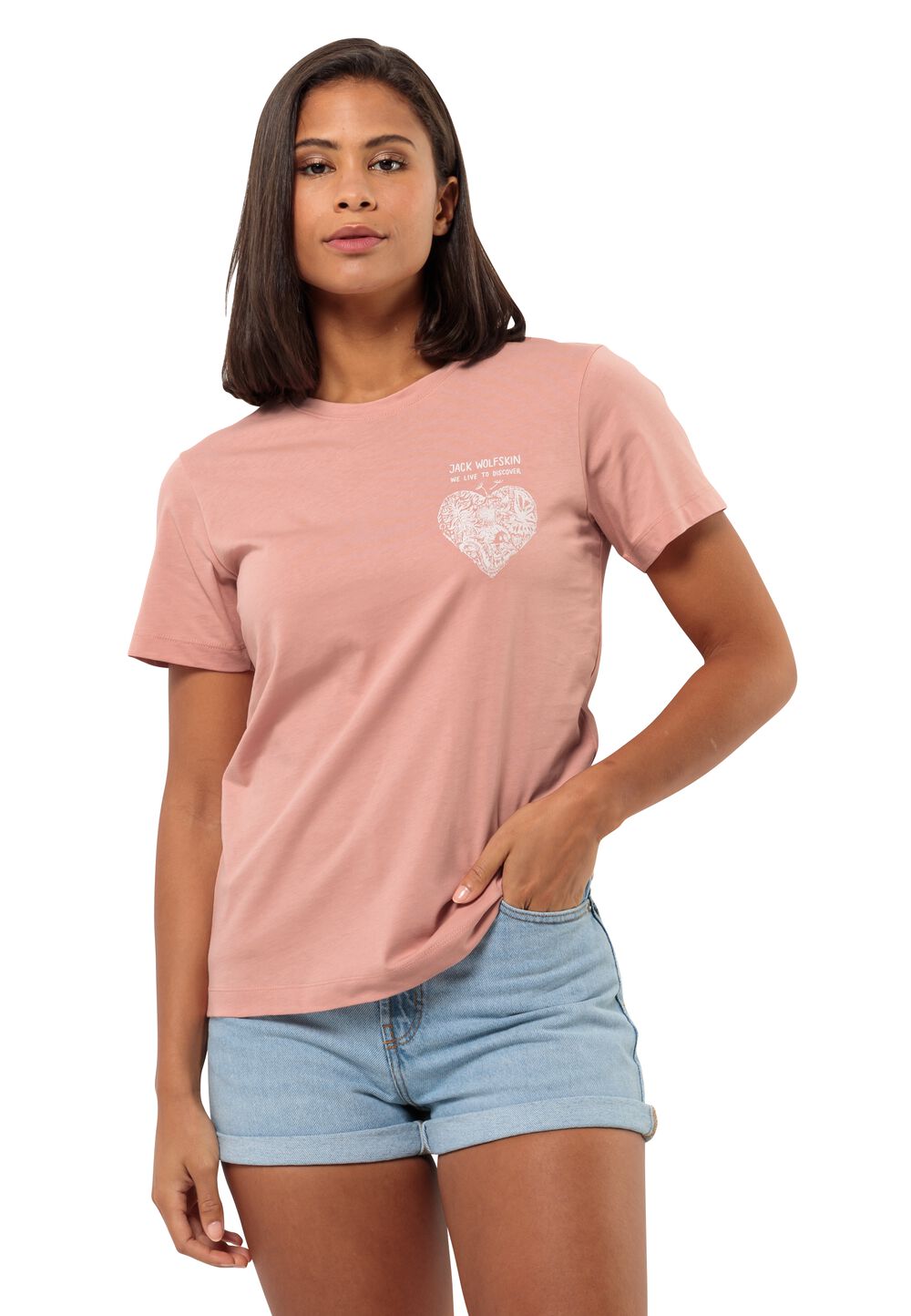 Jack Wolfskin T-Shirt aus Bio-Baumwolle Damen Discover Heart T-Shirt Women S braun rose dawn von Jack Wolfskin
