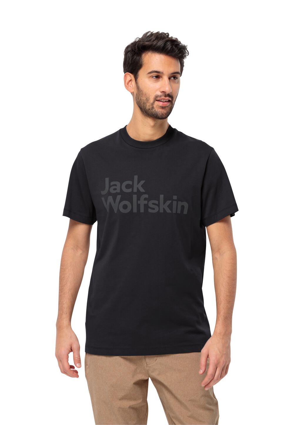 Jack Wolfskin T-Shirt aus Bio-Baumwolle Herren Essential Logo T-Shirt Men L schwarz black von Jack Wolfskin