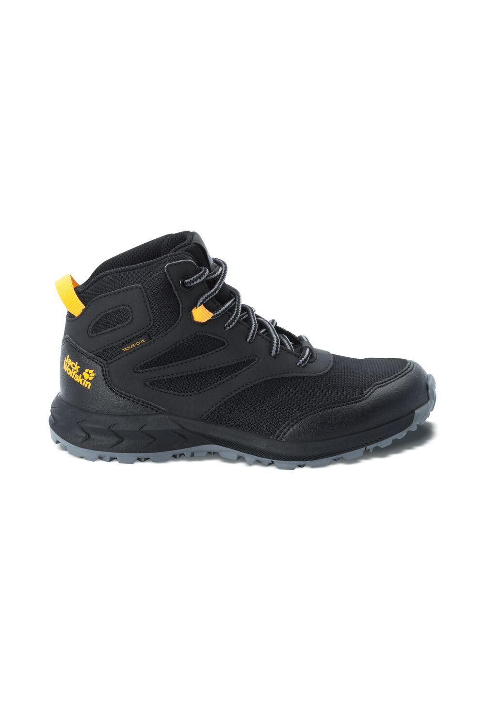 Jack Wolfskin Wasserdichte Wanderschuhe Kinder Woodland Texapore Mid Kids 32 schwarz black / burly yellow XT von Jack Wolfskin