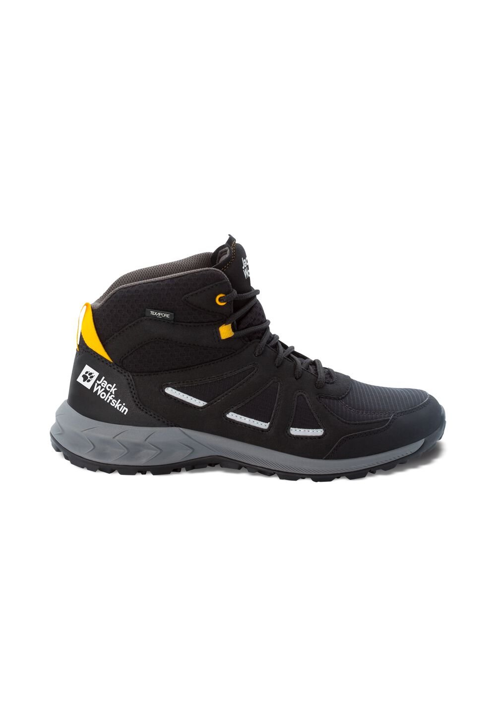 Jack Wolfskin Wasserdichte Wanderschuhe Herren Woodland 2 Texapore Mid Men 40.5 schwarz black / burly yellow XT von Jack Wolfskin