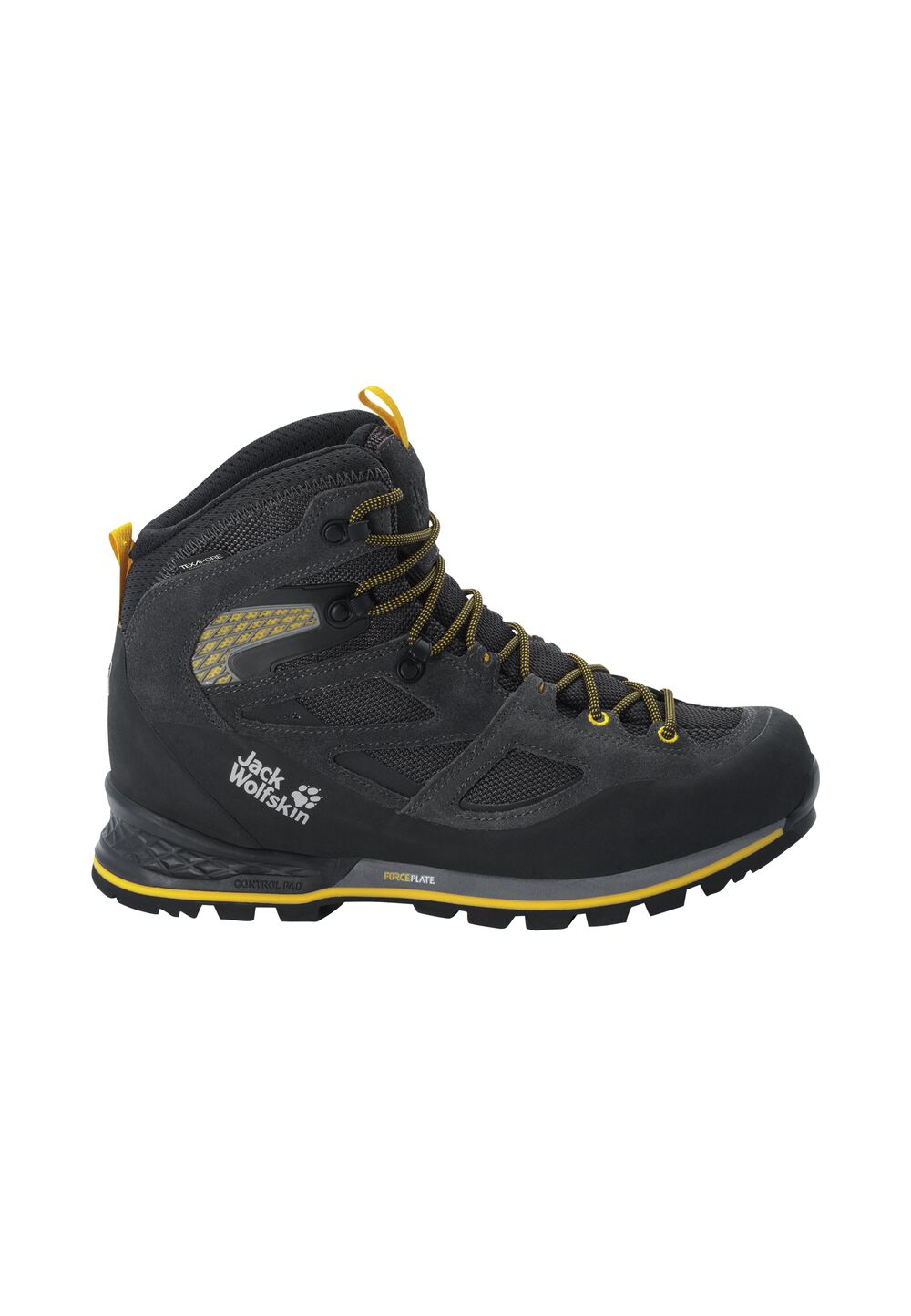 Jack Wolfskin Wasserdichte Trekkingschuhe Herren Force Crest Texapore Mid Men 43 schwarz black / burly yellow XT von Jack Wolfskin