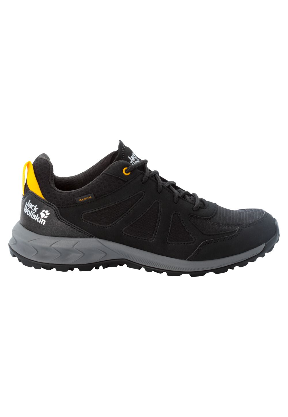 Jack Wolfskin Wasserdichte Wanderschuhe Herren Woodland 2 Texapore Low Men 39.5 schwarz black / burly yellow XT von Jack Wolfskin