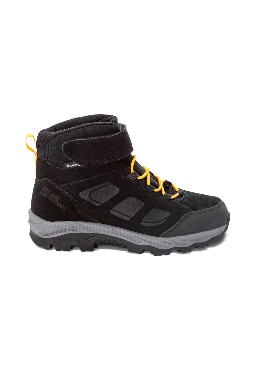 Jack Wolfskin Wasserdichte Wanderschuhe Kinder Vojo Backlength Texapore Mid Kids 27 schwarz black / burly yellow XT von Jack Wolfskin