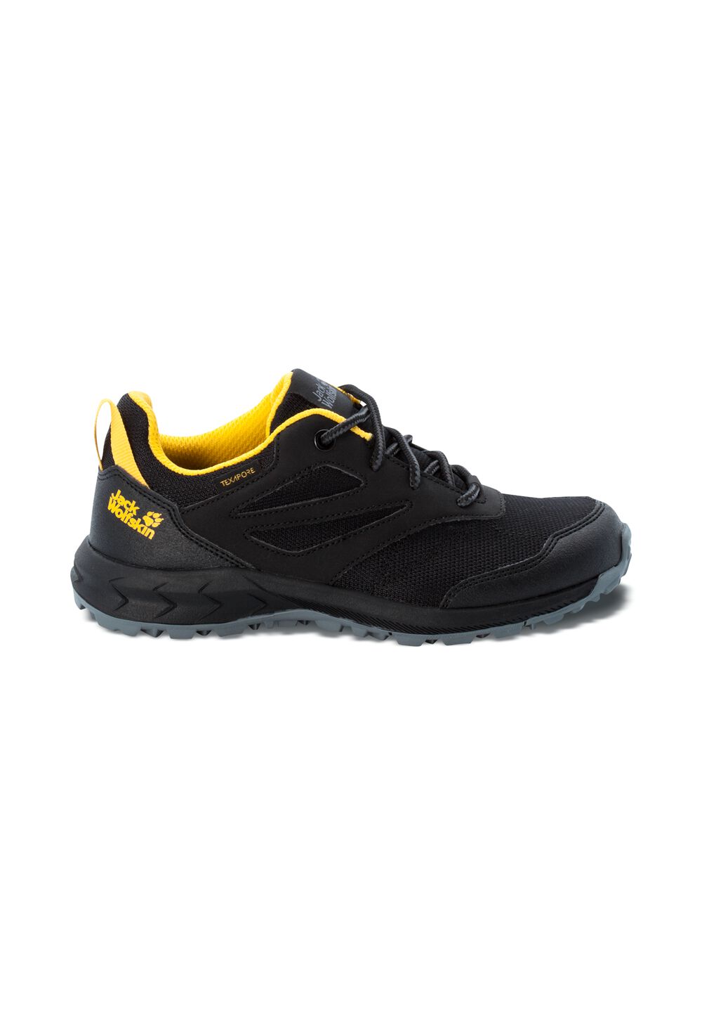 Jack Wolfskin Wasserdichte Wanderschuhe Kinder Woodland Texapore Low Kids 37 schwarz black / burly yellow XT von Jack Wolfskin