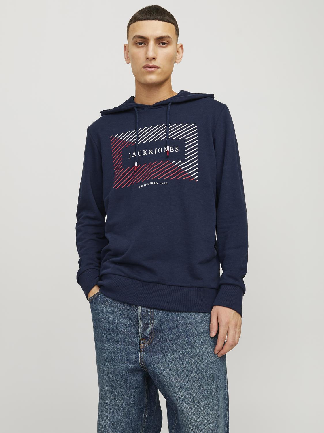 Jack & Jones Hoodie »JJCYRUS SWEAT HOOD: Komfortable Baumwollmischung mit coolem Gummidruck«, (Lässiger Hoodie: Basic Schnitt & peppiger Aufdruck) von Jack & Jones