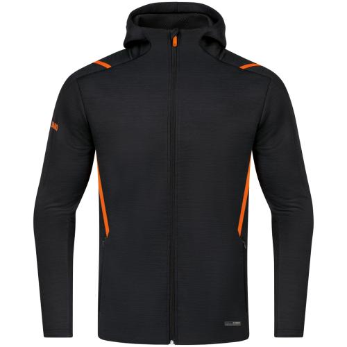 Jako Freizeitjacke Challenge mit Kapuze - schwarz meliert/neonorange (Grösse: S) von Jako