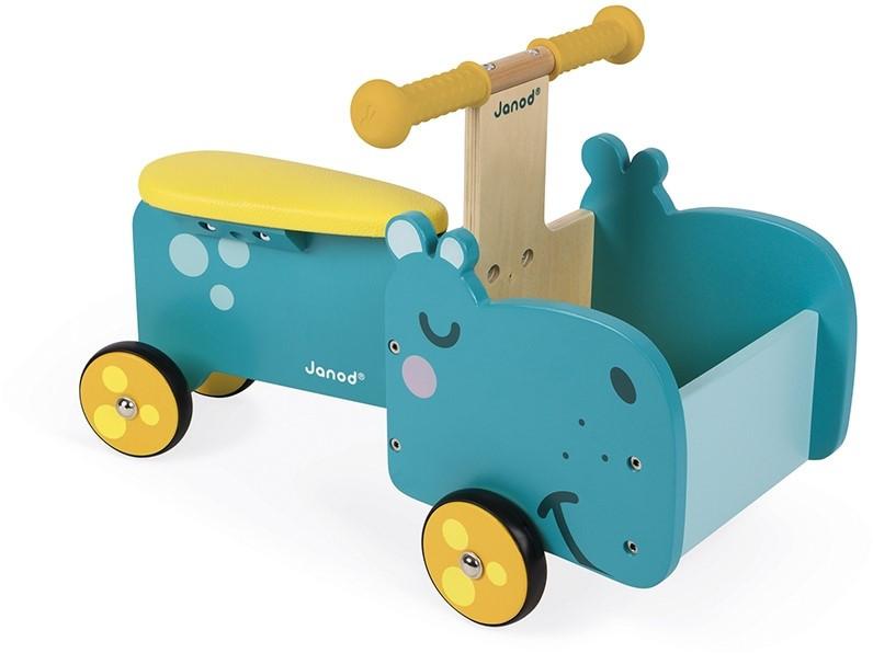 J08003 Nilpferd-reittier Aus Holz Für Kinder, Ergonomische Griffe Und Leise Räder, Staufach, Gleichgewicht Lernen, Für Kinder Ab 1 Jahr, Und Gelb Unisex Gelb Bunt ONE SIZE von Janod