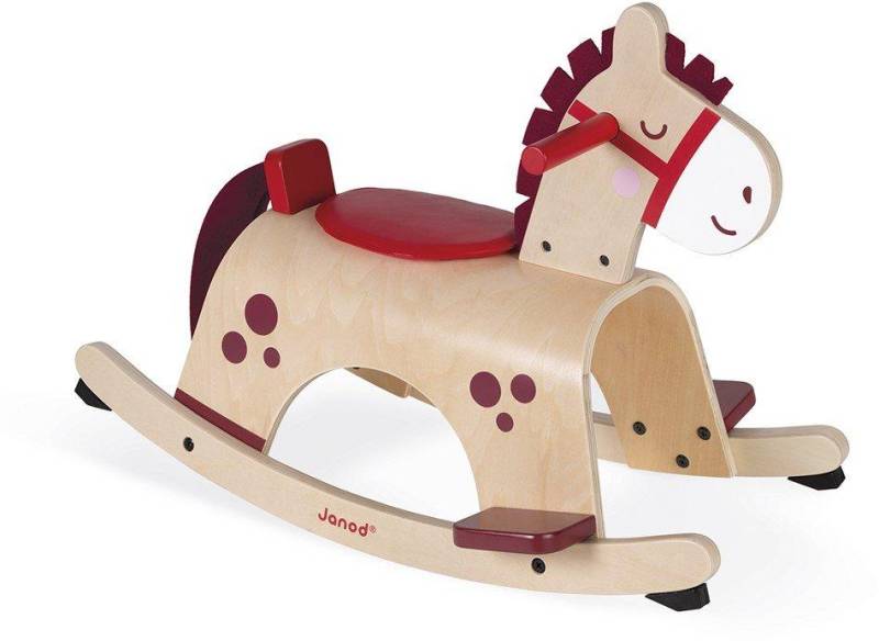 Holz Schaukelpferd ‘pony’ Babyspielzeug Ideal Zum Gleichgewicht Lernen Anti-kipp System Zarte Und Trendige Farben Ab 1 Jahr, J08023 Unisex Rot Bunt ONE SIZE von Janod