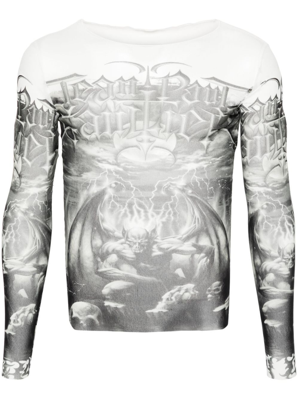 Jean Paul Gaultier Diablo-print mesh T-shirt - Grey von Jean Paul Gaultier