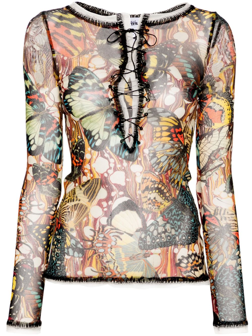 Jean Paul Gaultier Papillon-print mesh top - Yellow von Jean Paul Gaultier