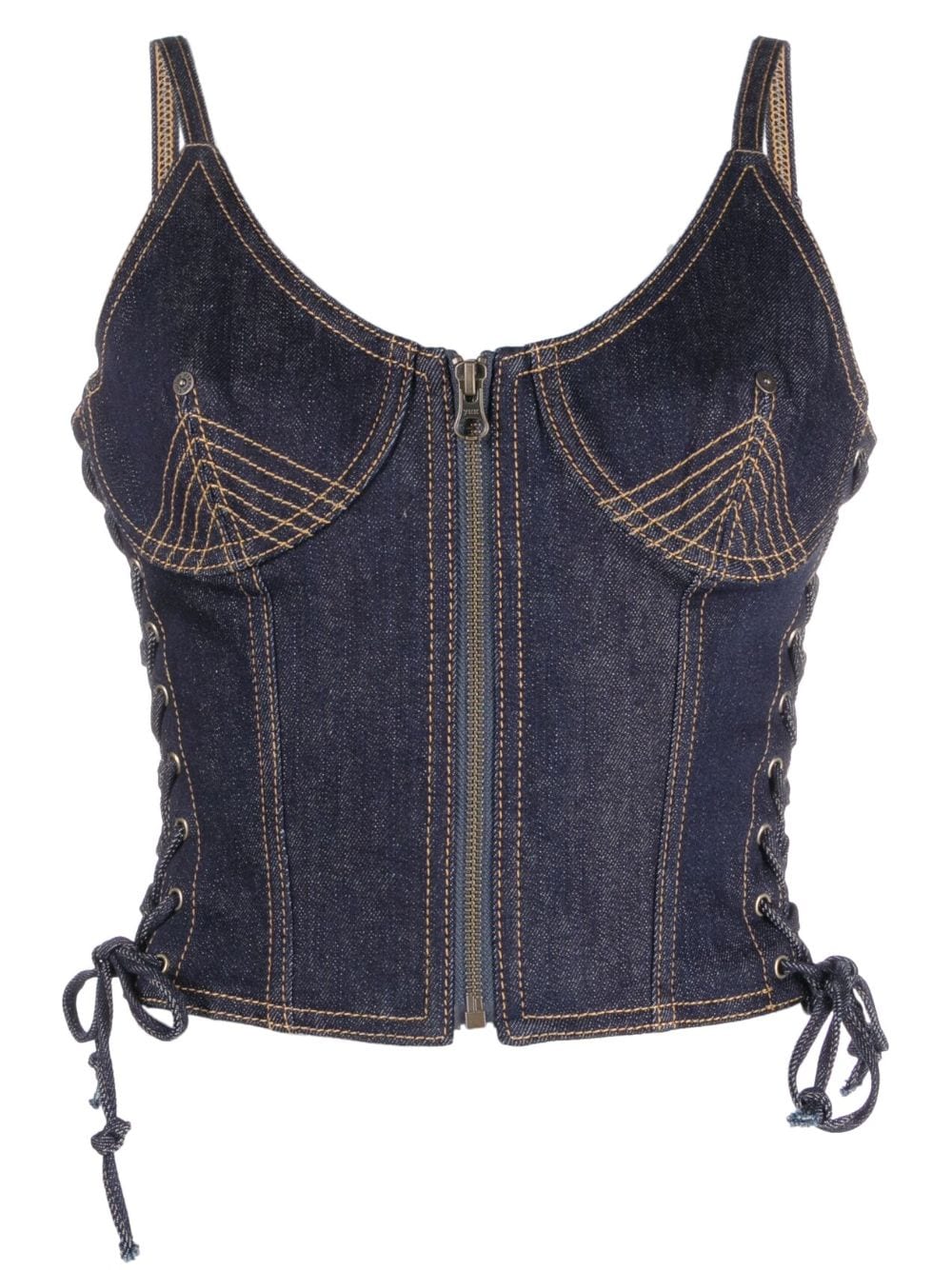 Jean Paul Gaultier contrast-stitching denim corset top - Blue von Jean Paul Gaultier