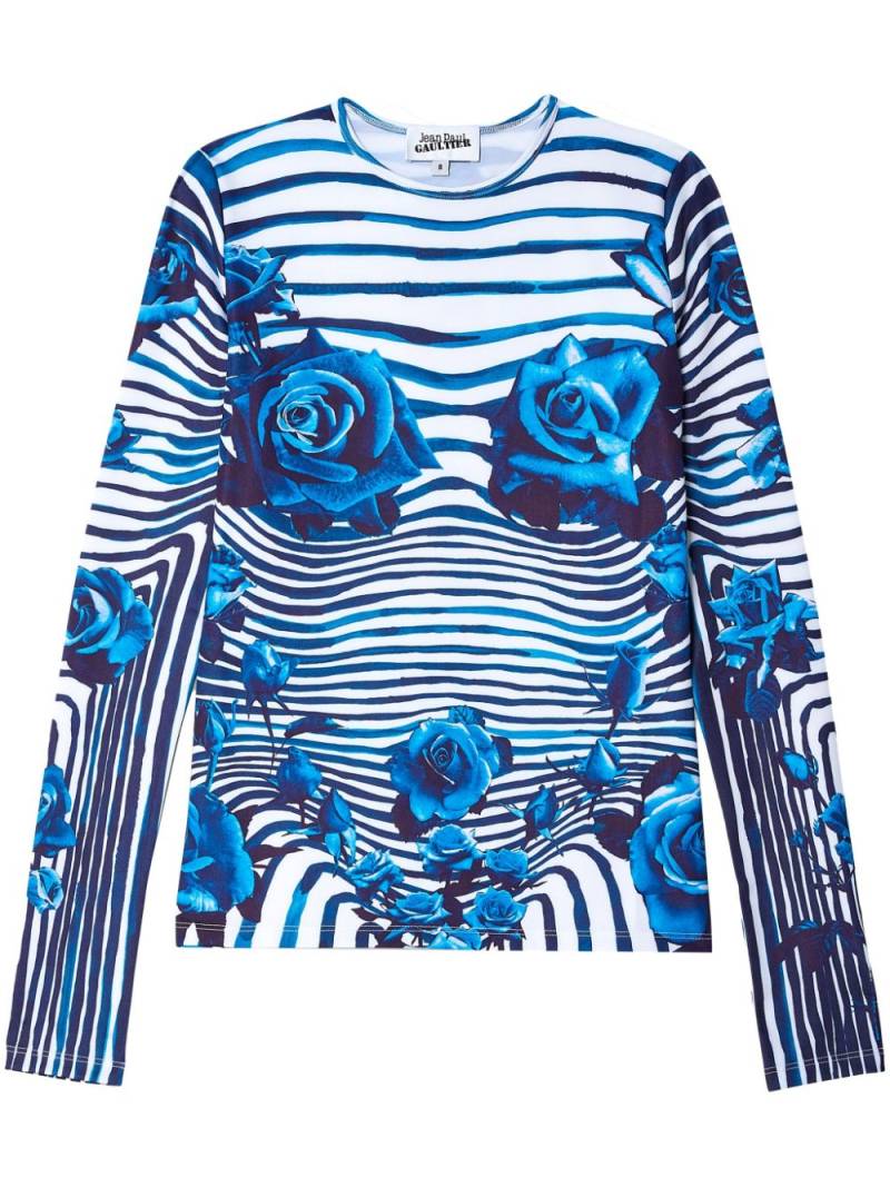 Jean Paul Gaultier floral-print striped T-shirt - Blue von Jean Paul Gaultier