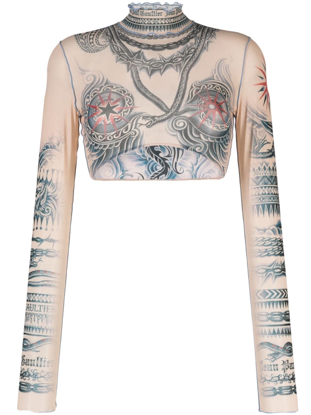 Jean Paul Gaultier tattoo-print jersey crop top - Neutrals von Jean Paul Gaultier