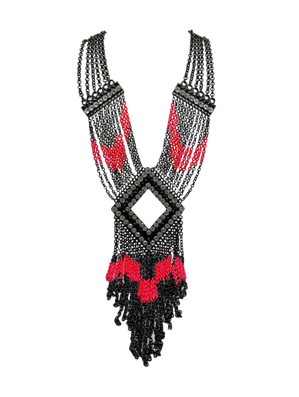 Jennifer Gibson Jewellery Statement Art Deco Inspired Neon & Black Tassel Collar 2000s von Jennifer Gibson Jewellery