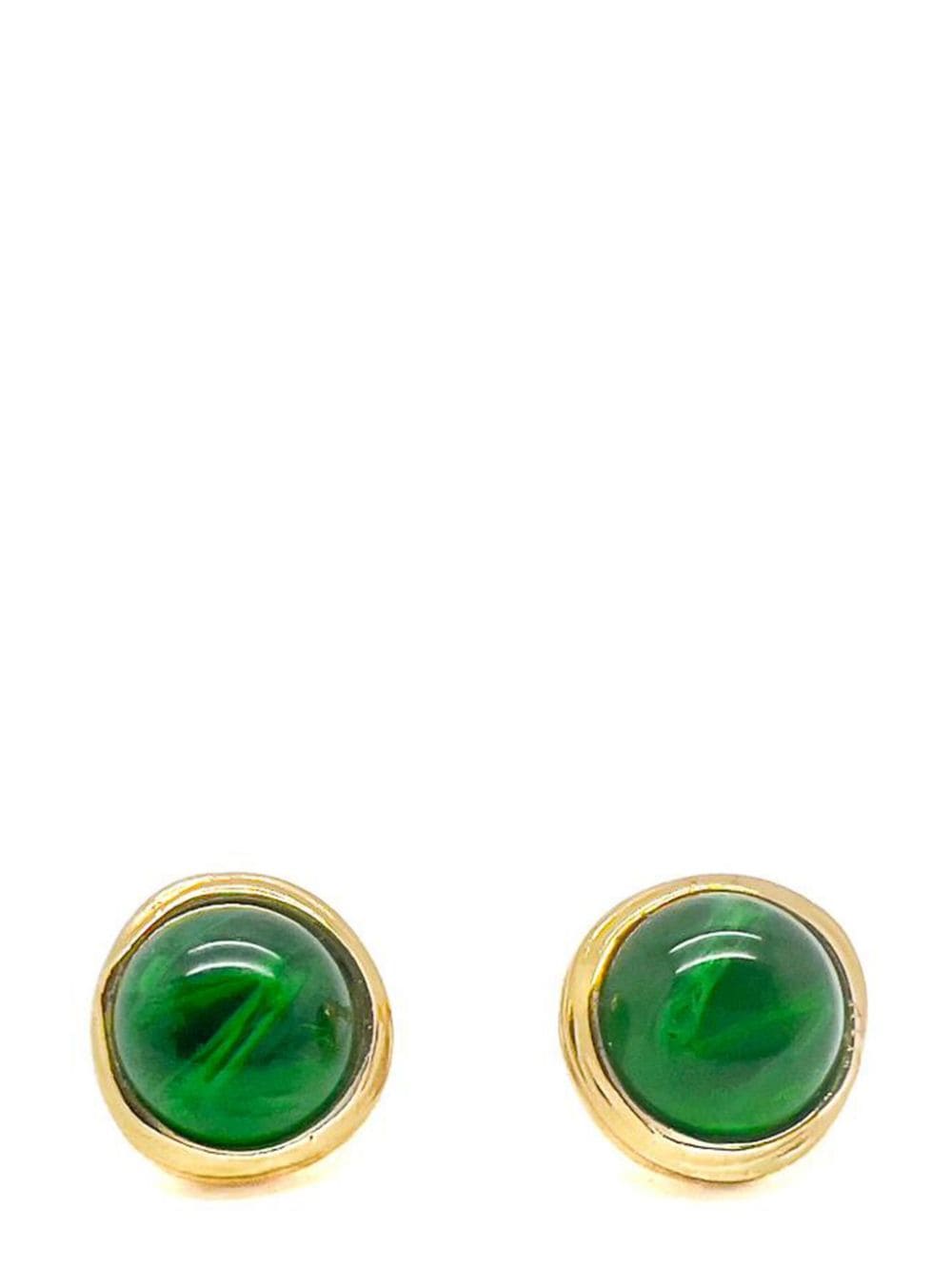 Jennifer Gibson Jewellery Vintage Christian Dior Flawed Emerald Glass Cabochon Earrings 1980s - Green von Jennifer Gibson Jewellery