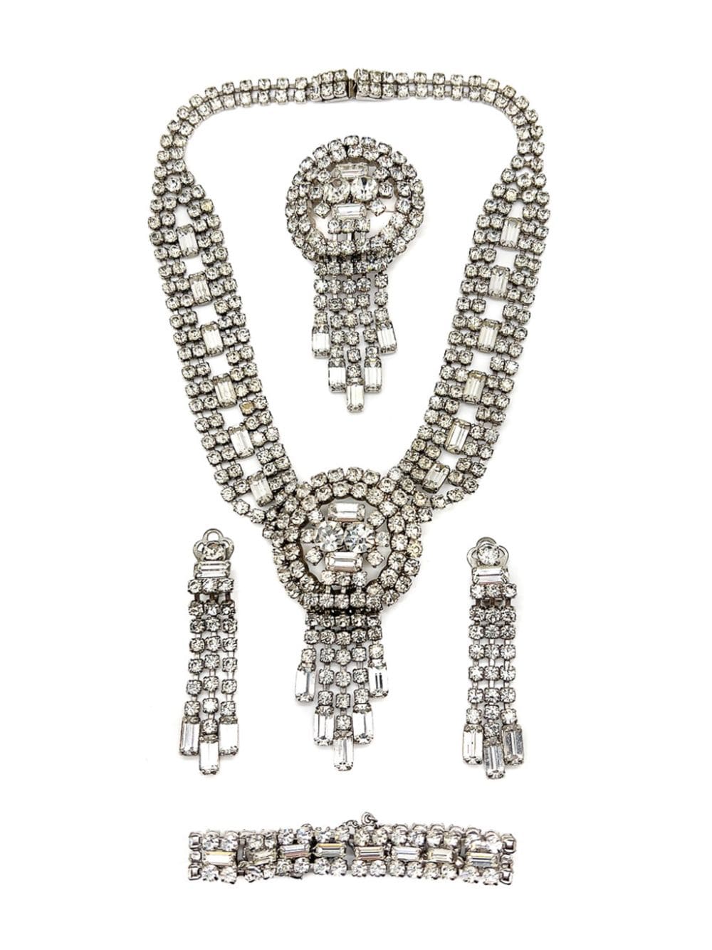 Jennifer Gibson Jewellery Vintage Crystal Tassel Cocktail Full Parure 1950s - Silver von Jennifer Gibson Jewellery