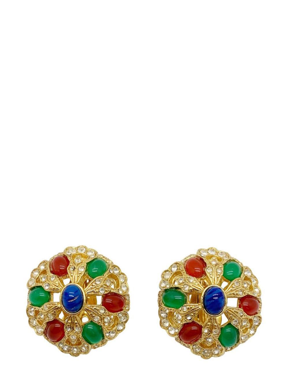Jennifer Gibson Jewellery Vintage Jewelled Cabochon Earrings 1970s - Gold von Jennifer Gibson Jewellery
