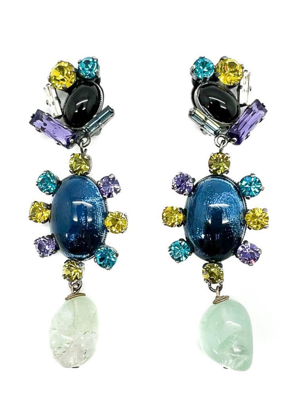 Jennifer Gibson Jewellery Vintage Philippe Ferrandis Foiled Glass & Stone Earrings 1980s - Blue von Jennifer Gibson Jewellery