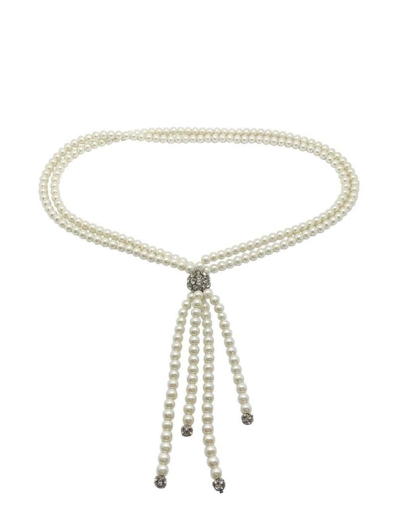 Jennifer Gibson Jewellery Vintage pearl and crystal tassel sautoir necklace 1980s - White von Jennifer Gibson Jewellery