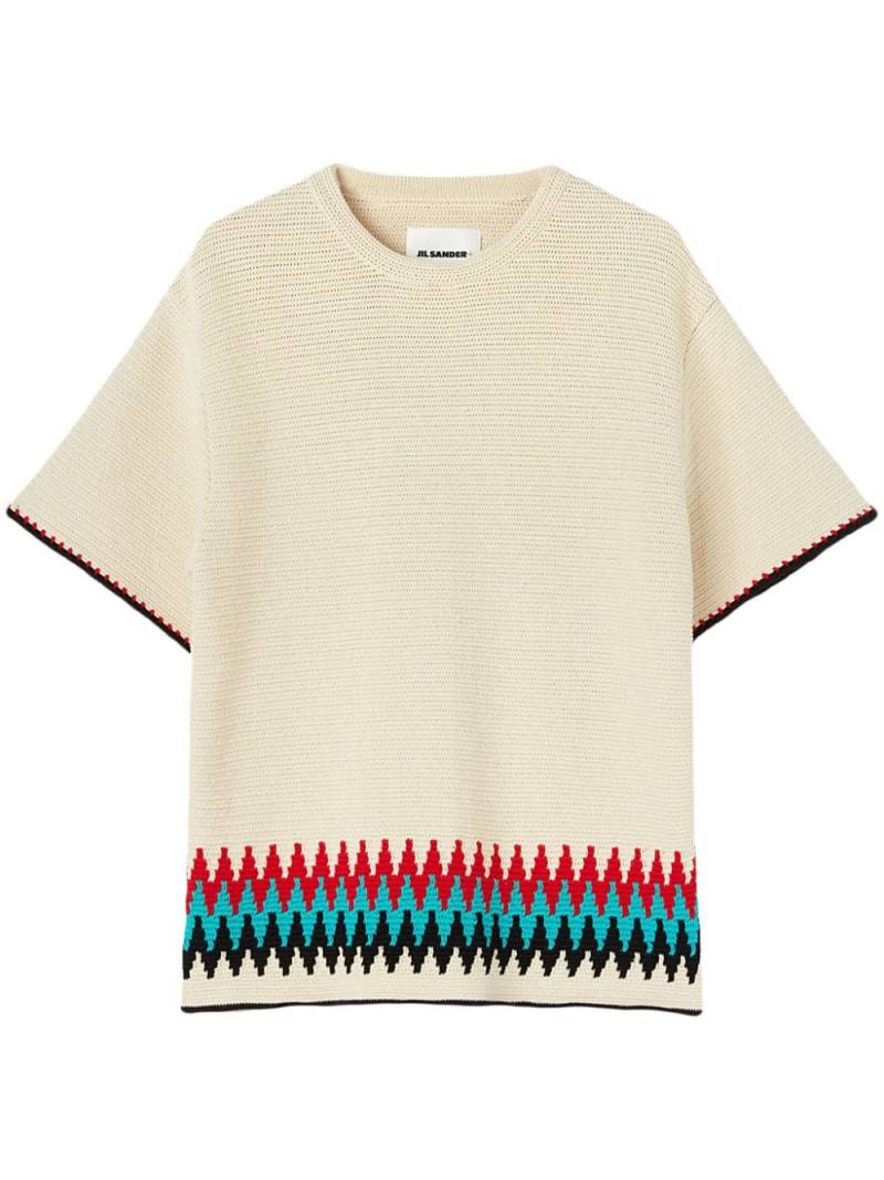 Jil Sander crew-neck patterned intarsia-knit T-shirt - White von Jil Sander