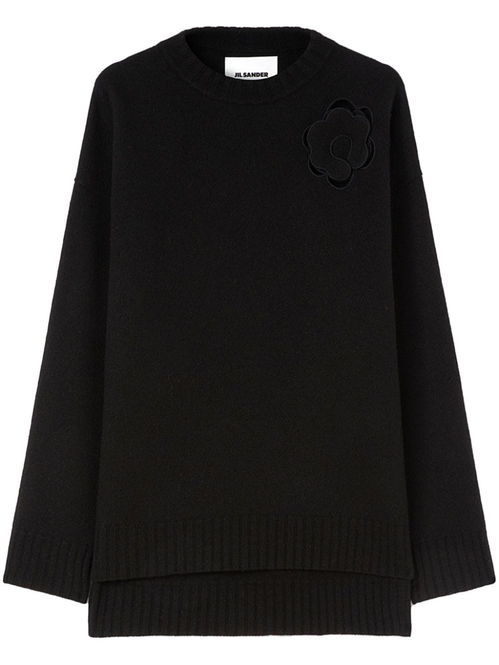 Jil Sander floral-appliqué crew-neck wool jumper - Black von Jil Sander