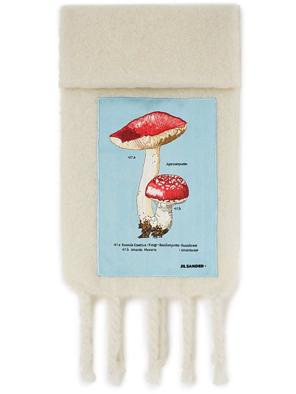 Jil Sander fringed mushroom-appliqué scarf - White von Jil Sander