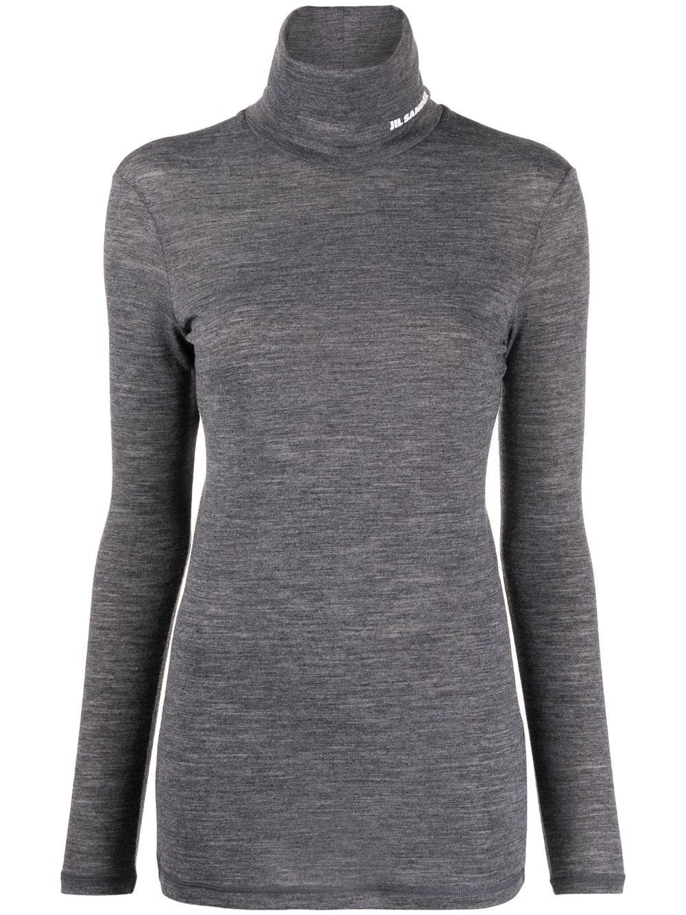 Jil Sander logo-print roll-neck top - Grey von Jil Sander