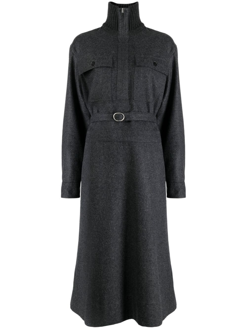 Jil Sander long-sleeve belted midi shirtdress - Grey von Jil Sander