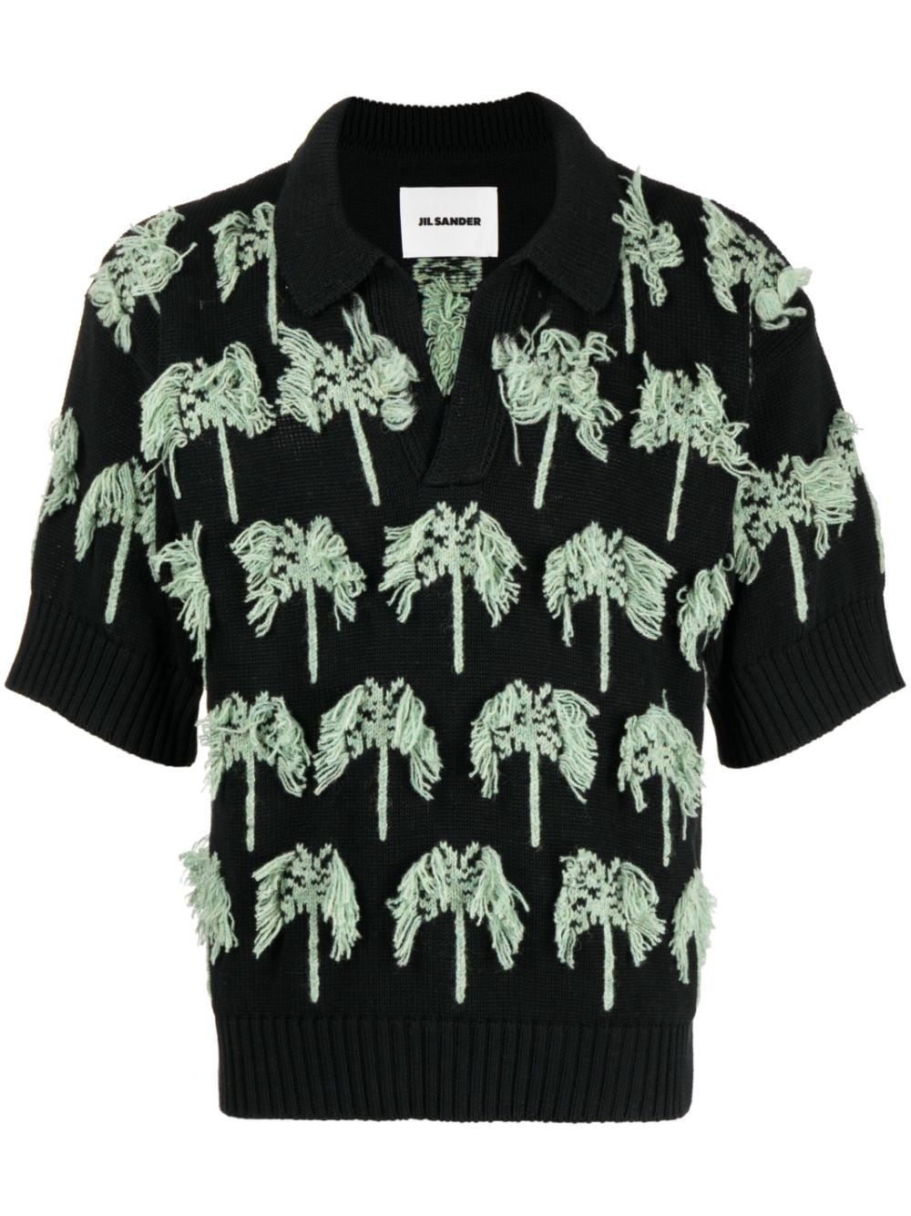 Jil Sander palm-tree knitted polo shirt - Black von Jil Sander